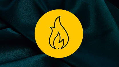 Tissu bleu canard avec illustration d'une flamme