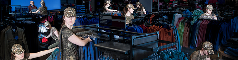 Woman in camouflage stealing from a store